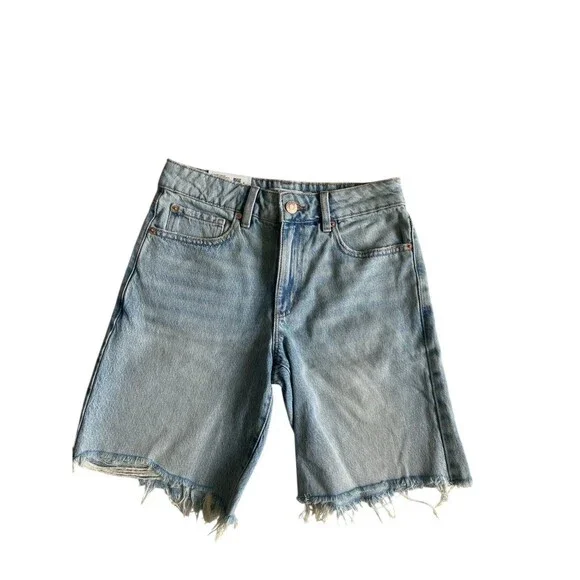 Garage Womens Bermuda Jean Shorts Size 00 Blue Denim Cut-off Jorts Skater Grunge - Picture 13 of 16